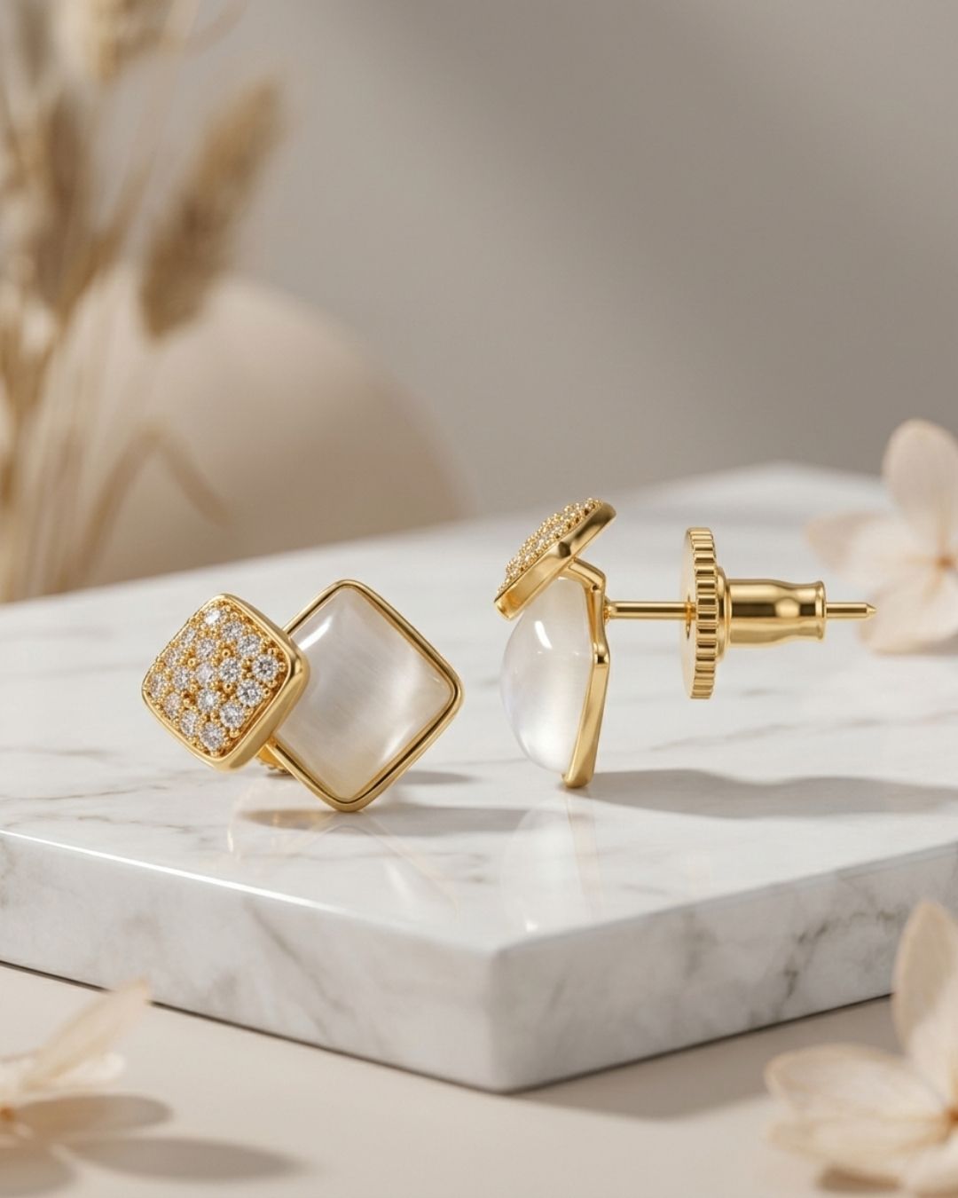 Halo Circle Crystal Drop Gold-Tone Stud Earrings