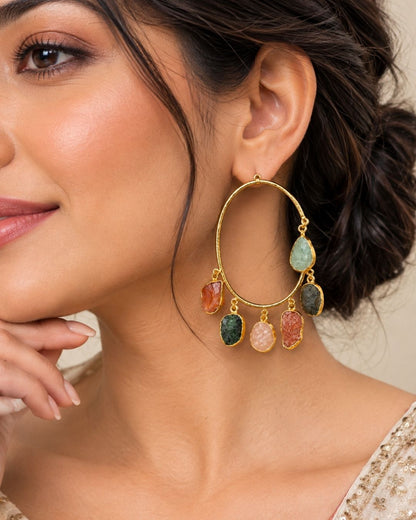 Gold Plated Multicolour Statement Earrings