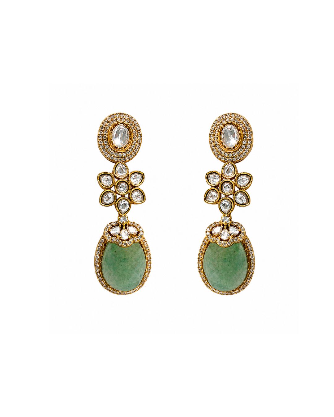 Sabyasachi inspired Polki Green Drop Earrings for Women