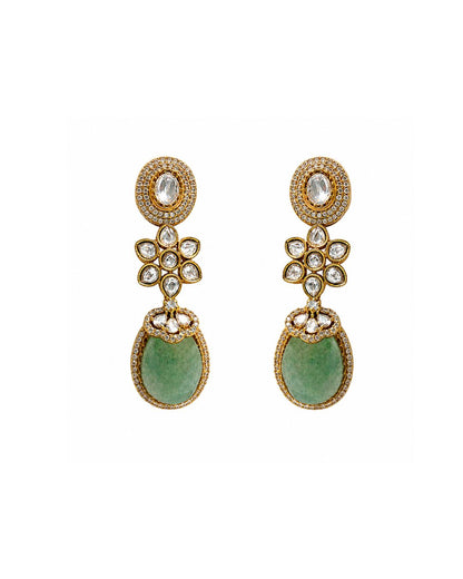 Sabyasachi inspired Polki Green Drop Earrings for Women