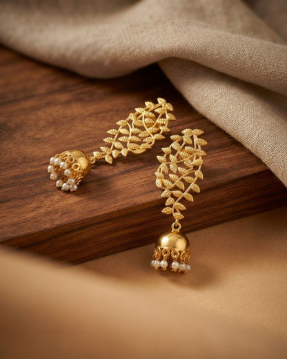 Leaf Vine Jhumka Pearl Earrings