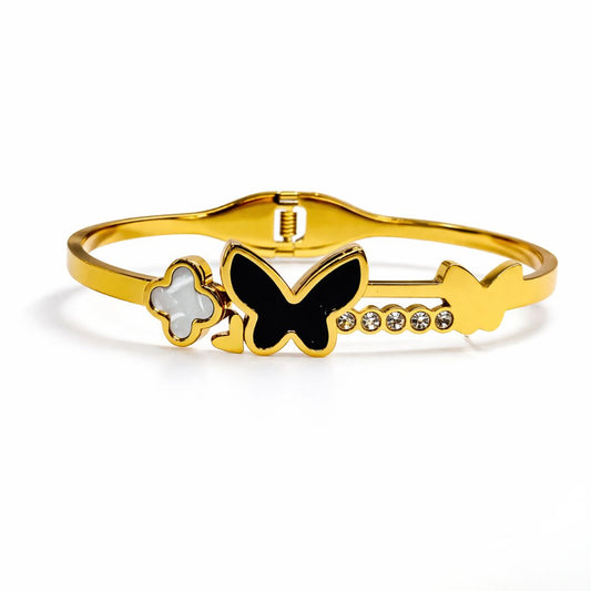 Butterfly & Clover Charm Gold Plated Bracelet