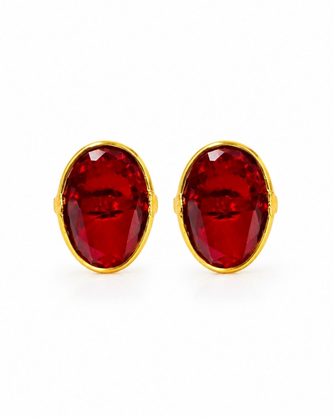 Red Oval Stone Stud Earrings for Women