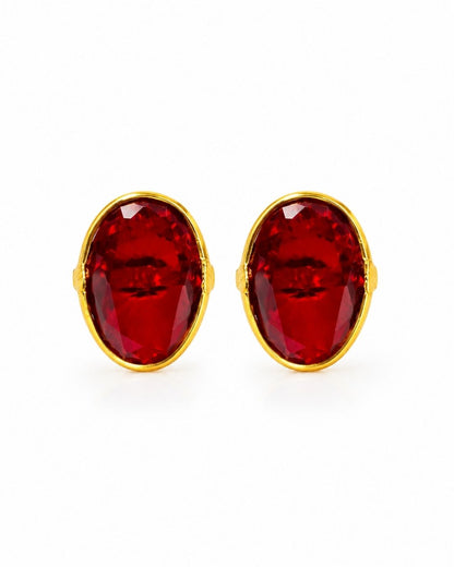 Red Oval Stone Stud Earrings for Women