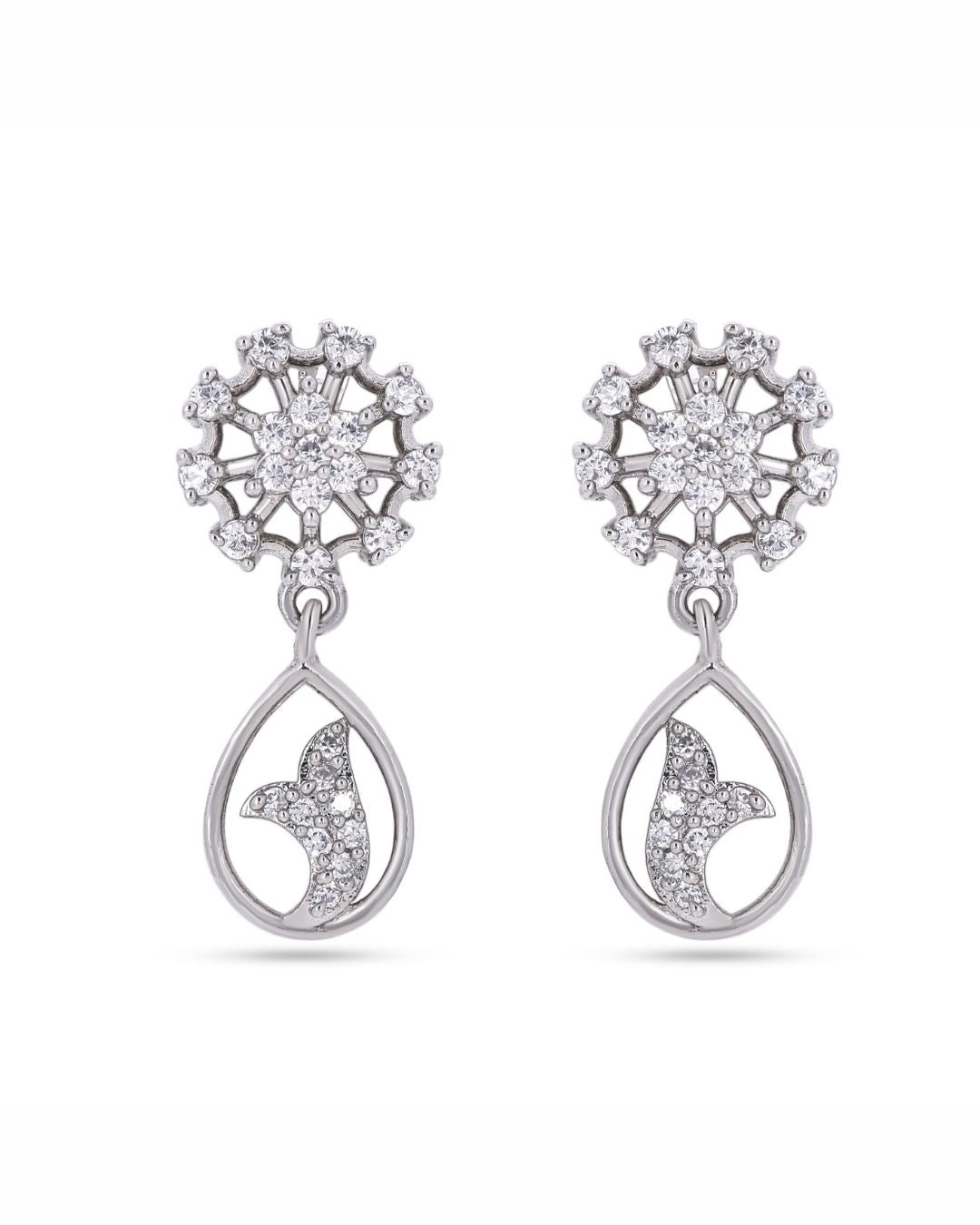 Silver Finish American Diamond Stud Earrings for Women