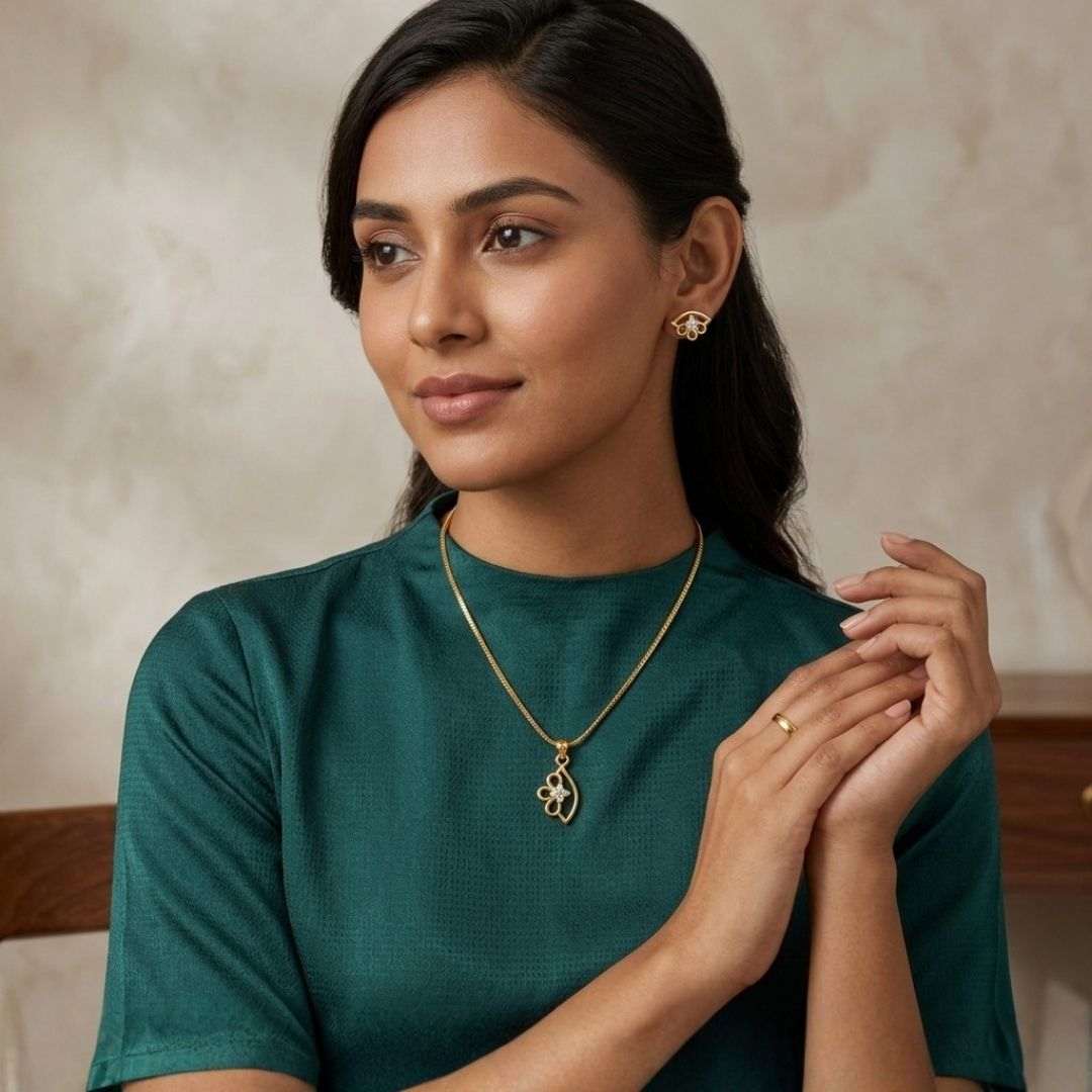 Gold Finish Petal Charm AD Pendant Set