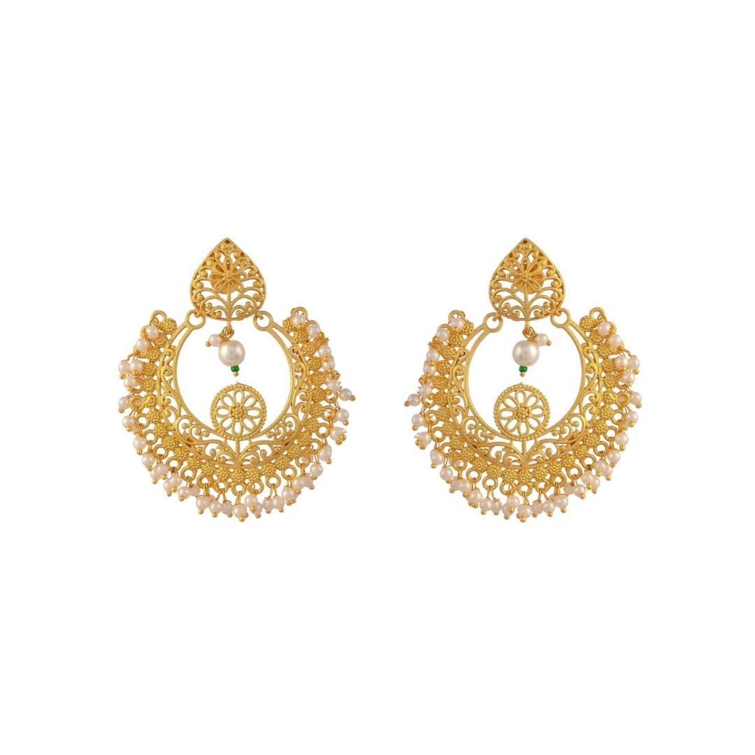 Elegant Chandbali Earrings with Pearl Beads