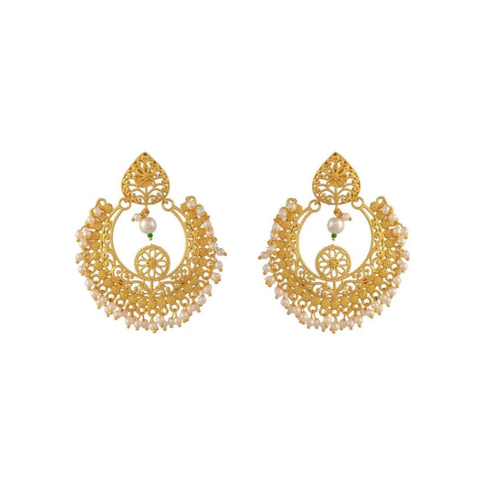 Elegant Chandbali Earrings with Pearl Beads