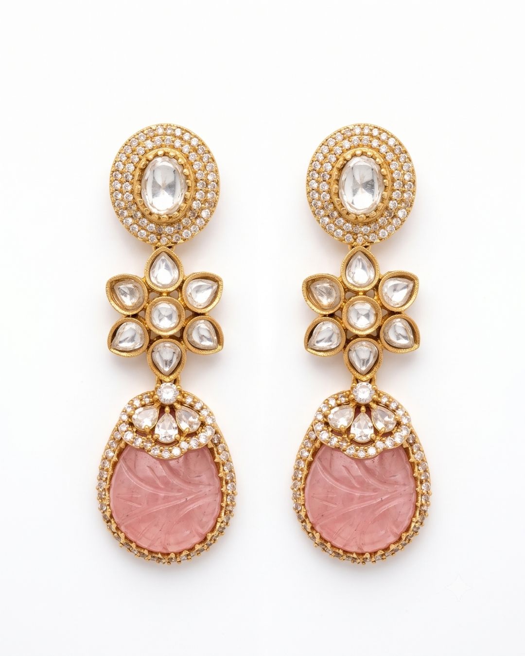 Pink Stone Statement Drop Earrings for Women
