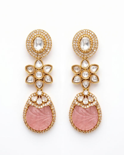 Pink Stone Statement Drop Earrings for Women