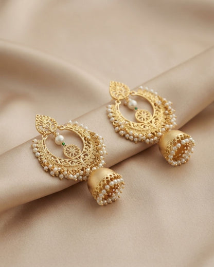 Gold Pearl Festive Statement Earrings