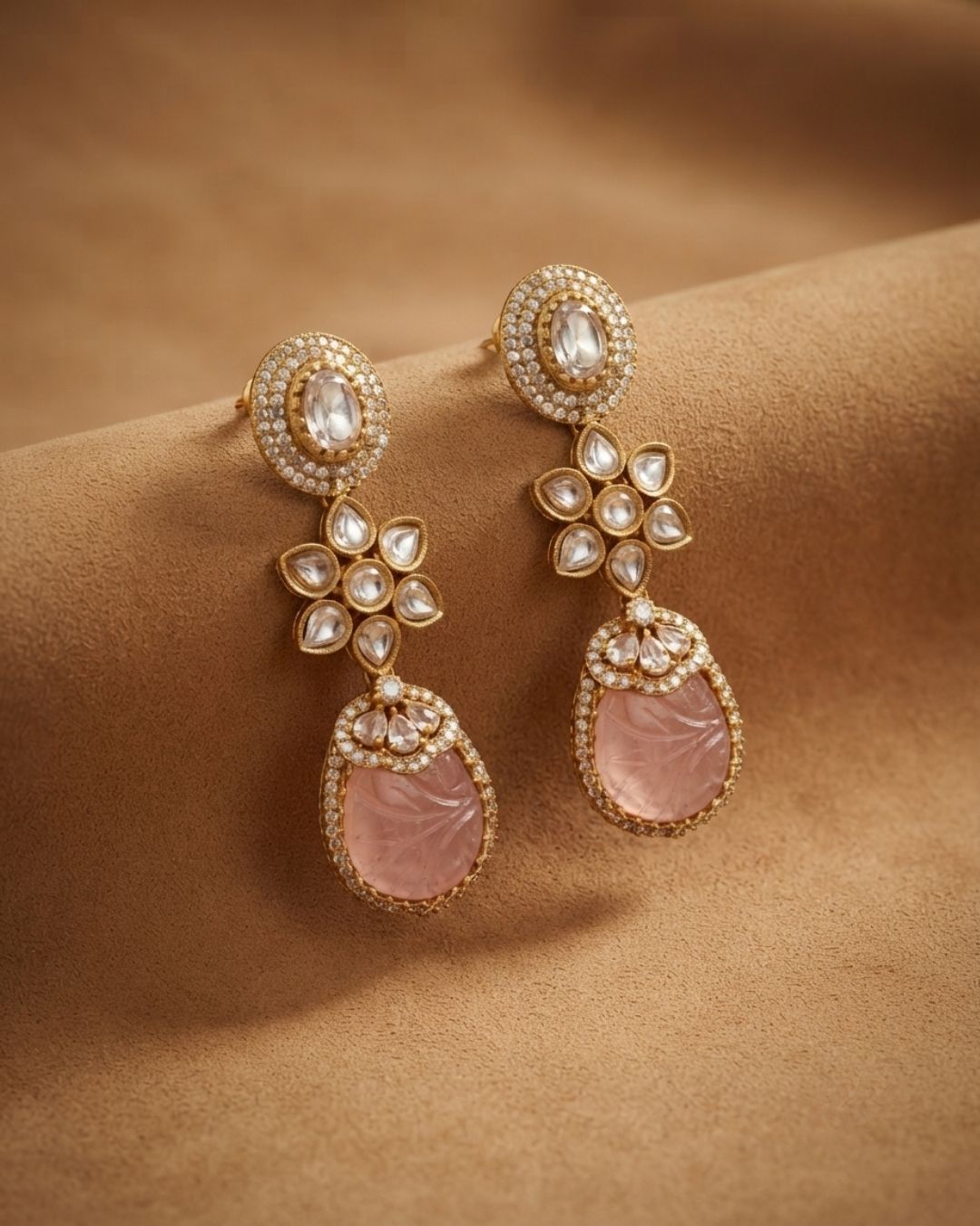 Pink Stone Statement Drop Earrings for Women