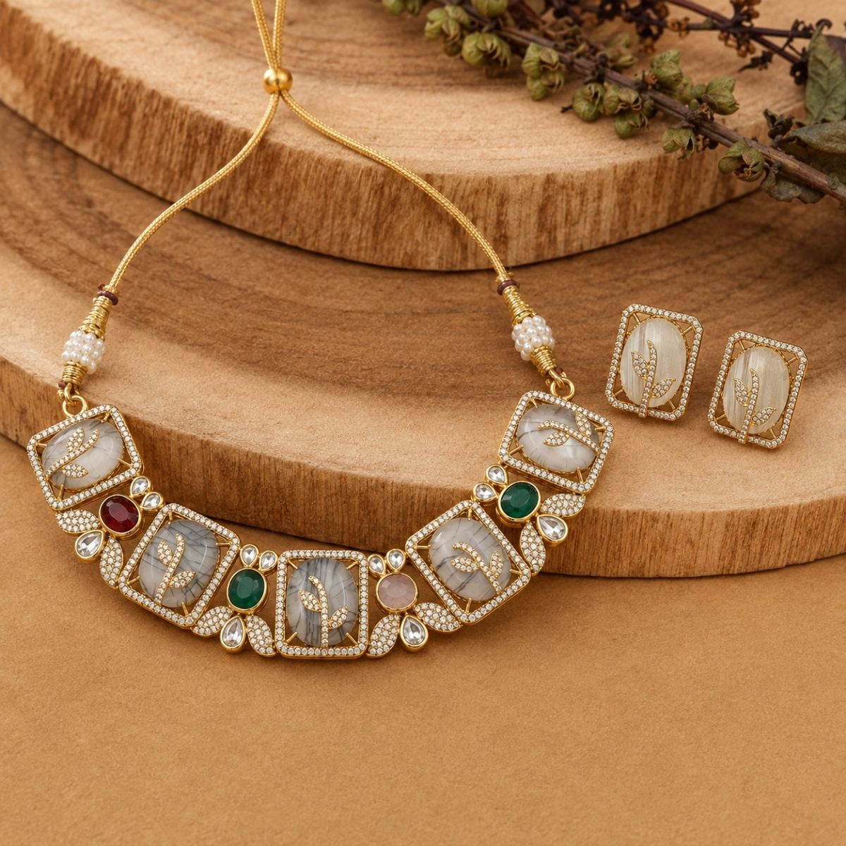 Multicolor Meenakari Brass Kundan Necklace Set