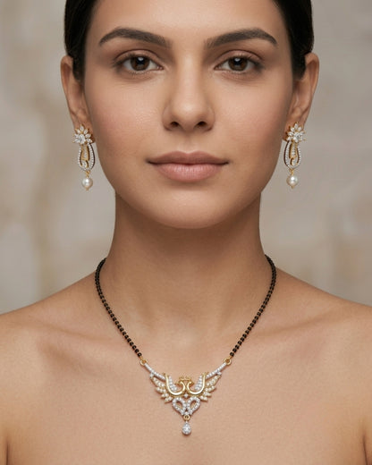 Gold Tone American Diamond Peacock design Mangalsutra Set