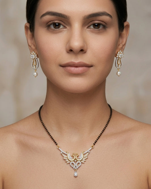 Gold Tone American Diamond Peacock design Mangalsutra Set