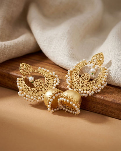 Gold Pearl Festive Statement Earrings