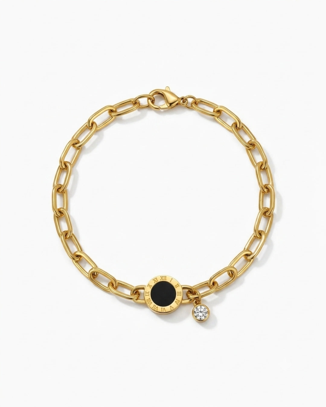 Black Medallion & Crystal Charm Chain Bracelet for Women