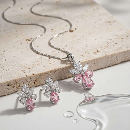 Pink Bloom Silver Finish AD Pendant Set