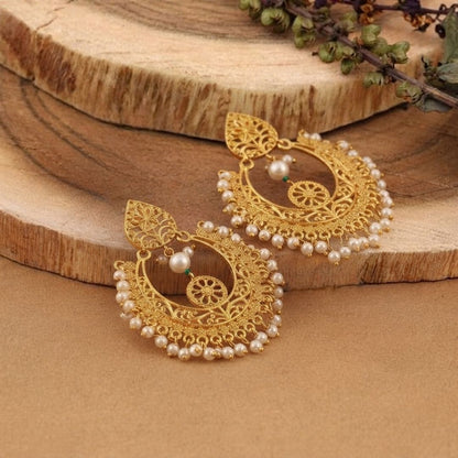 Elegant Chandbali Earrings with Pearl Beads
