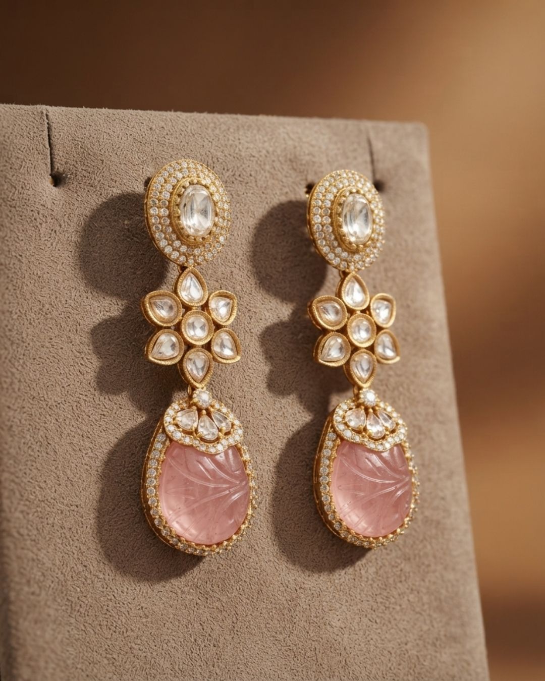 Pink Stone Statement Drop Earrings for Women