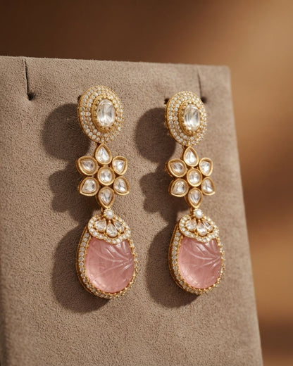 Pink Stone Statement Drop Earrings for Women