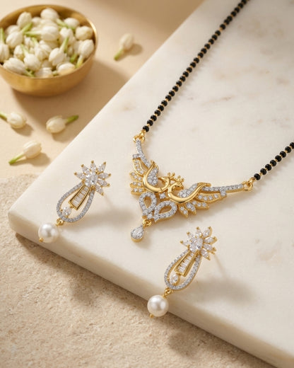 Gold Tone American Diamond Peacock design Mangalsutra Set