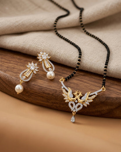 Gold Tone American Diamond Peacock design Mangalsutra Set