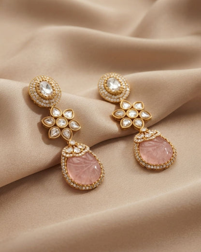Pink Stone Statement Drop Earrings for Women