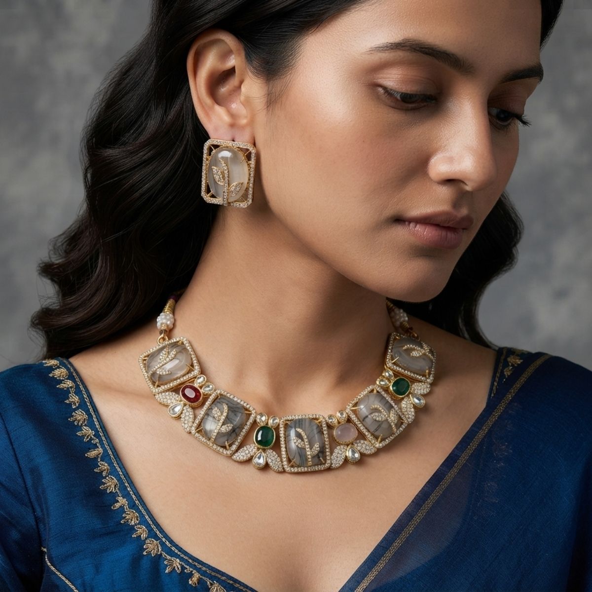 Multicolor Meenakari Brass Kundan Necklace Set