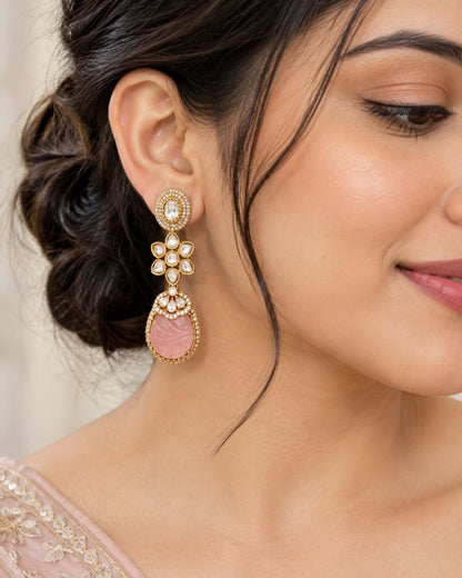 Pink Stone Statement Drop Earrings for Women