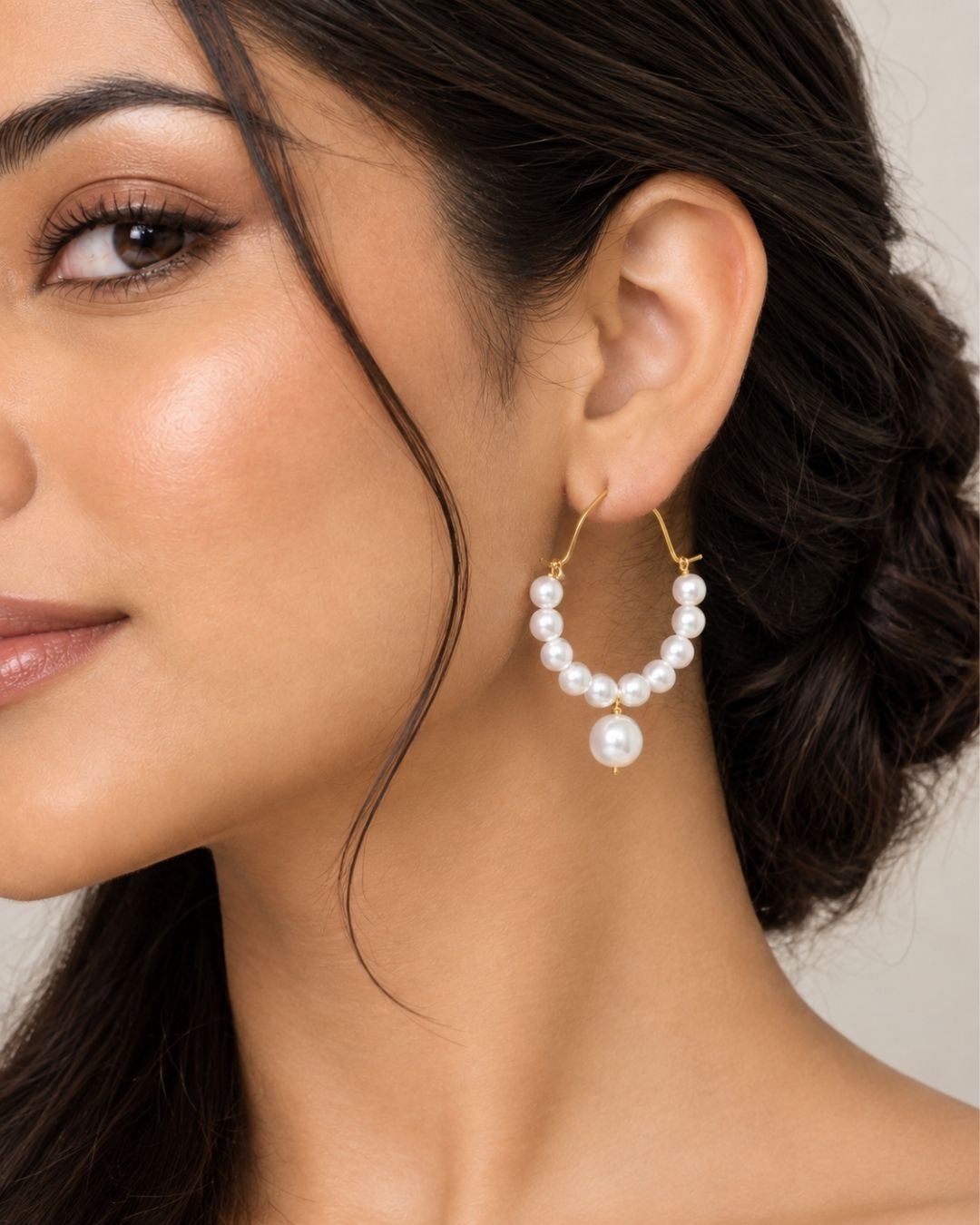 Elegant Pearl Dangle Earrings in Gold Finish