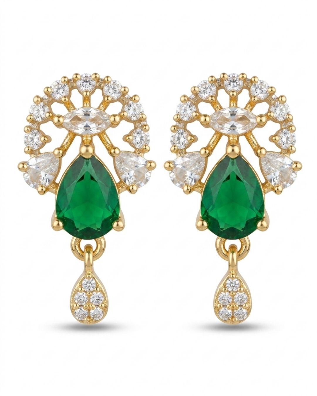 Emerald Bloom Gold Finish AD Pendant Set