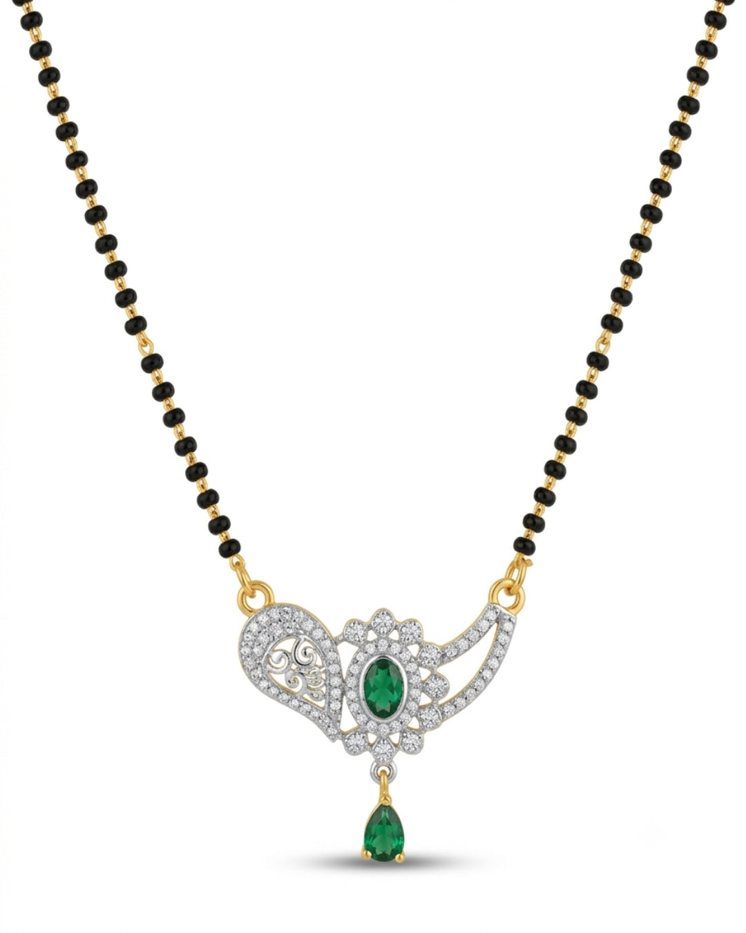 Emerald Stone American Diamond Designer Mangalsutra