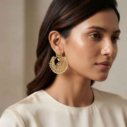Elegant Chandbali Earrings with Pearl Beads