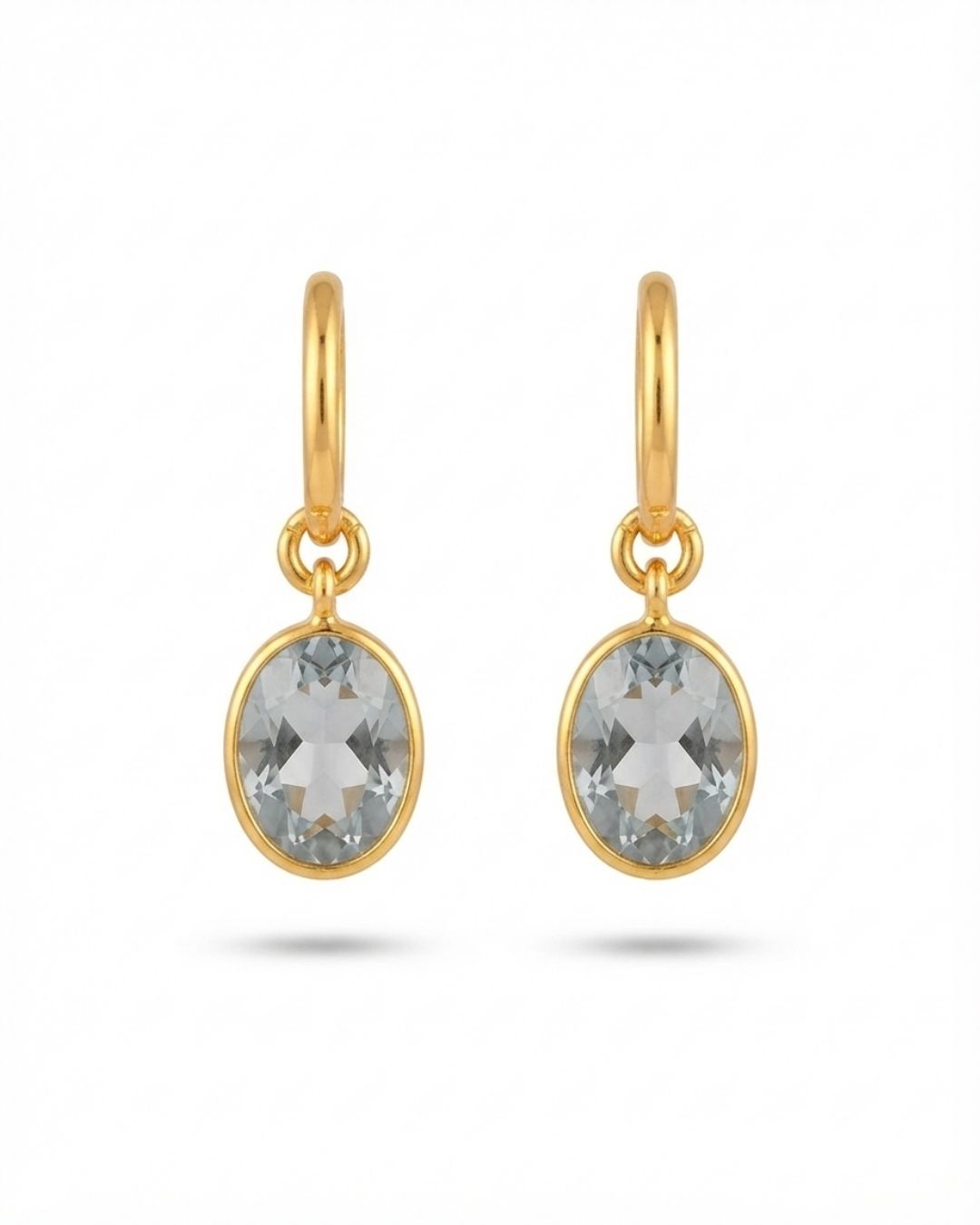 Clear Oval Stone Hoop Drop Earrings for Women