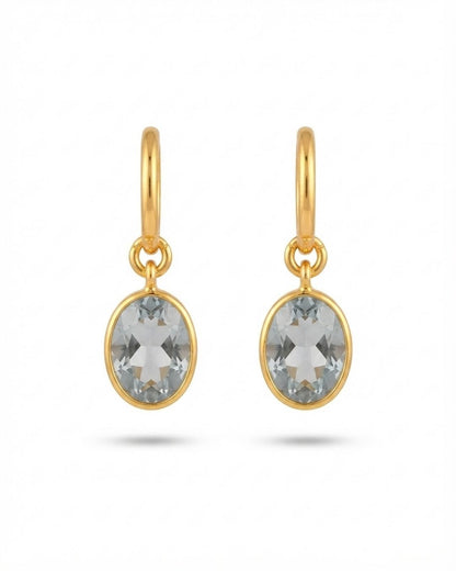 Clear Oval Stone Hoop Drop Earrings for Women