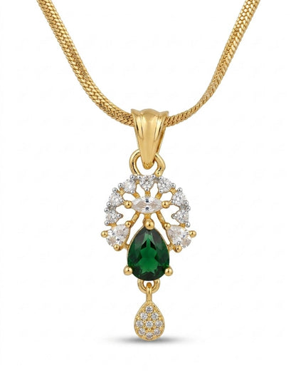 Emerald Bloom Gold Finish AD Pendant Set