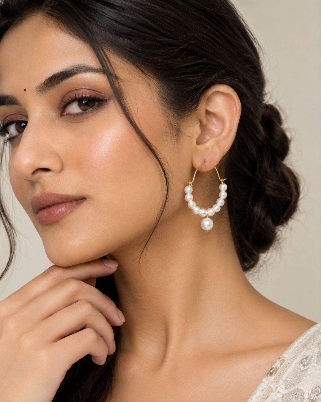Elegant Pearl Dangle Earrings in Gold Finish