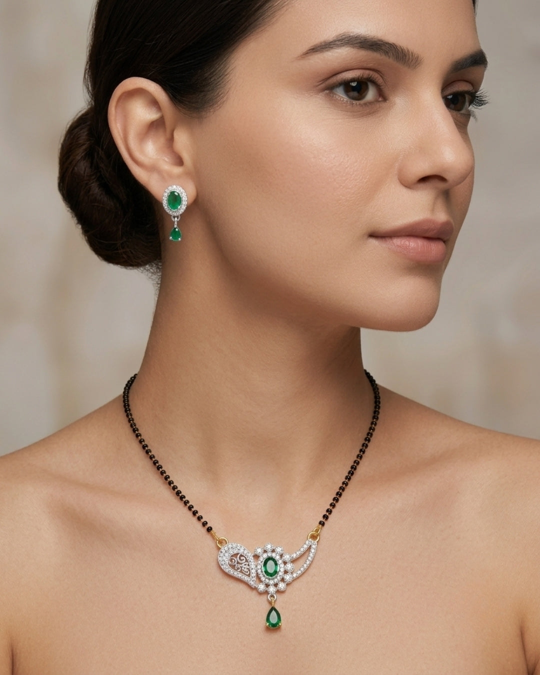 Emerald Stone American Diamond Designer Mangalsutra