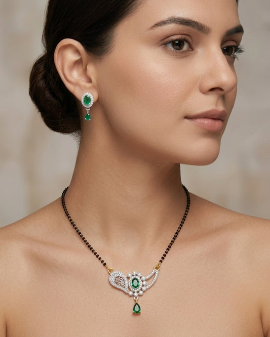 Emerald Stone American Diamond Designer Mangalsutra