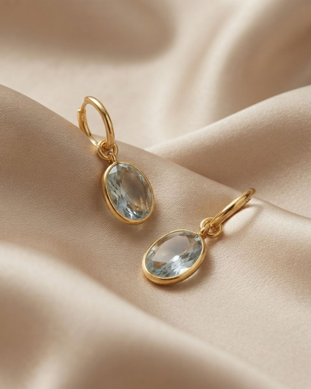 Clear Oval Stone Hoop Drop Earrings for Women
