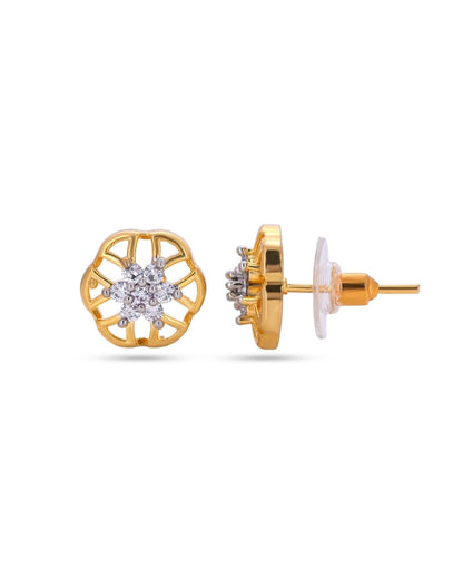 Gold Floral CZ Stud Earrings | Open Petal Design | Dual Tone Finish