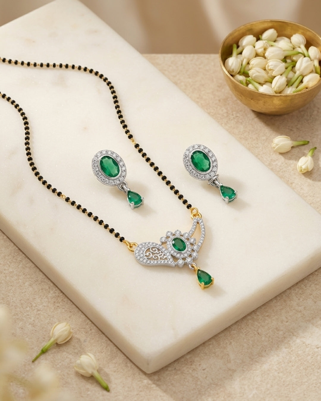 Emerald Stone American Diamond Designer Mangalsutra