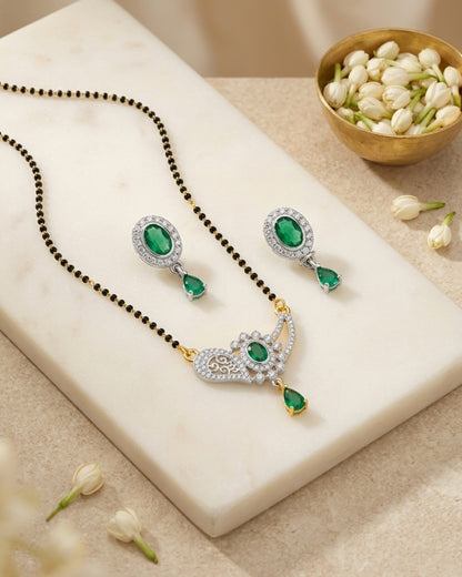 Emerald Stone American Diamond Designer Mangalsutra