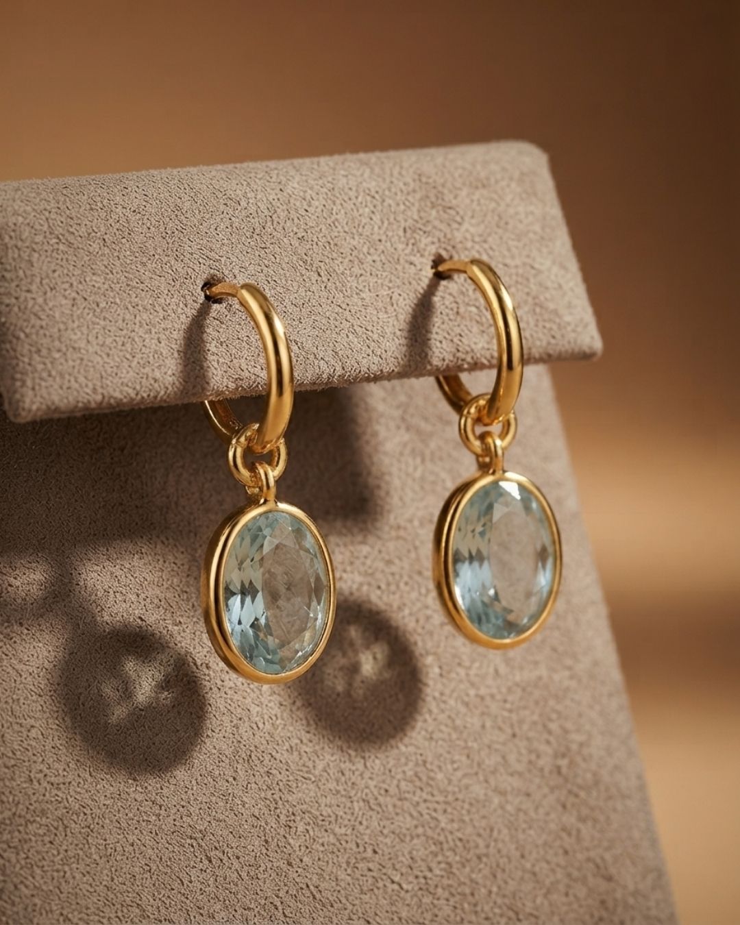 Clear Oval Stone Hoop Drop Earrings for Women