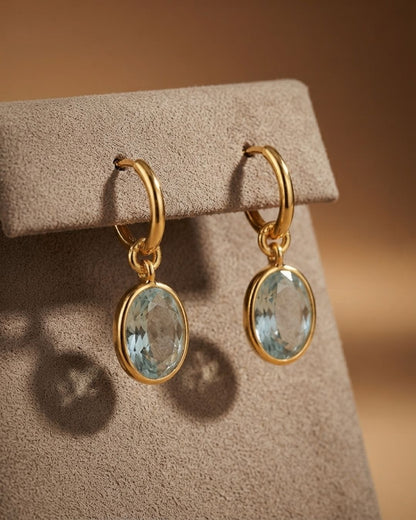 Clear Oval Stone Hoop Drop Earrings for Women