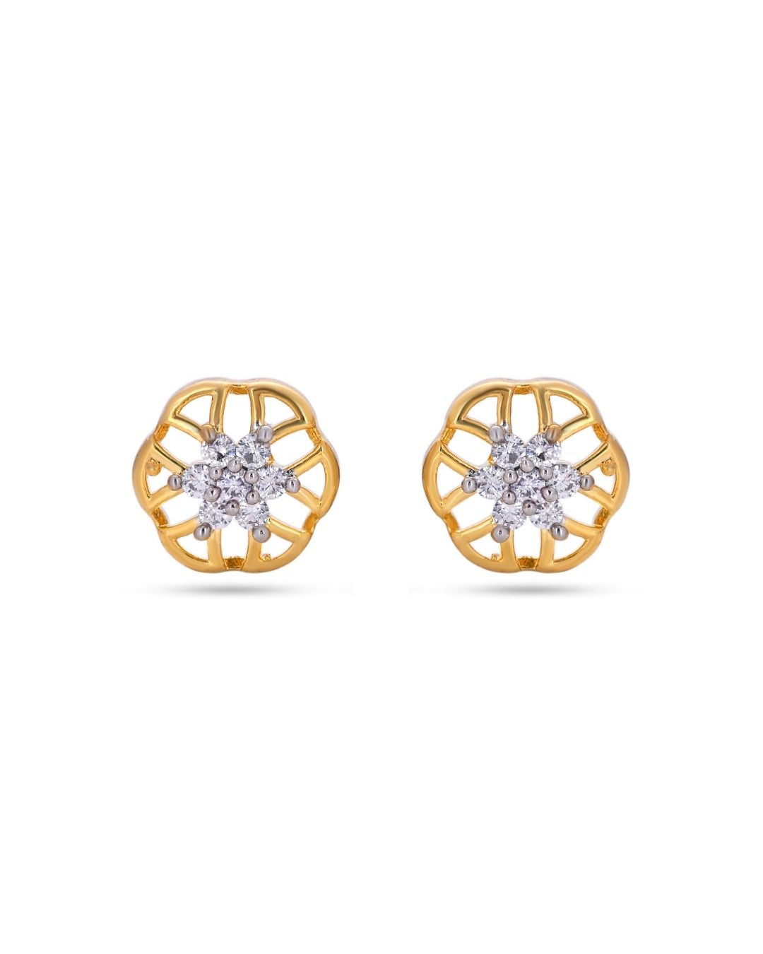 Gold Floral CZ Stud Earrings | Open Petal Design | Dual Tone Finish