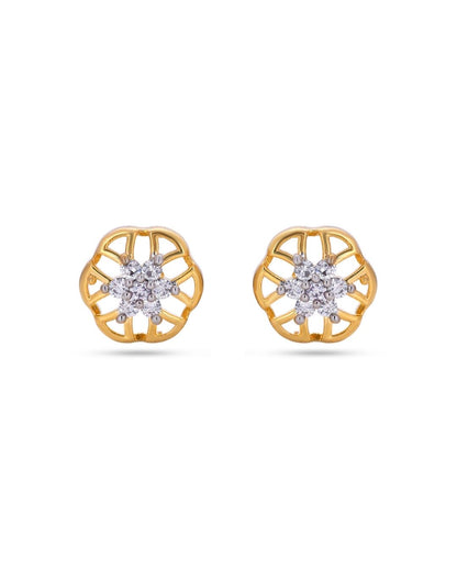 Gold Floral CZ Stud Earrings | Open Petal Design | Dual Tone Finish