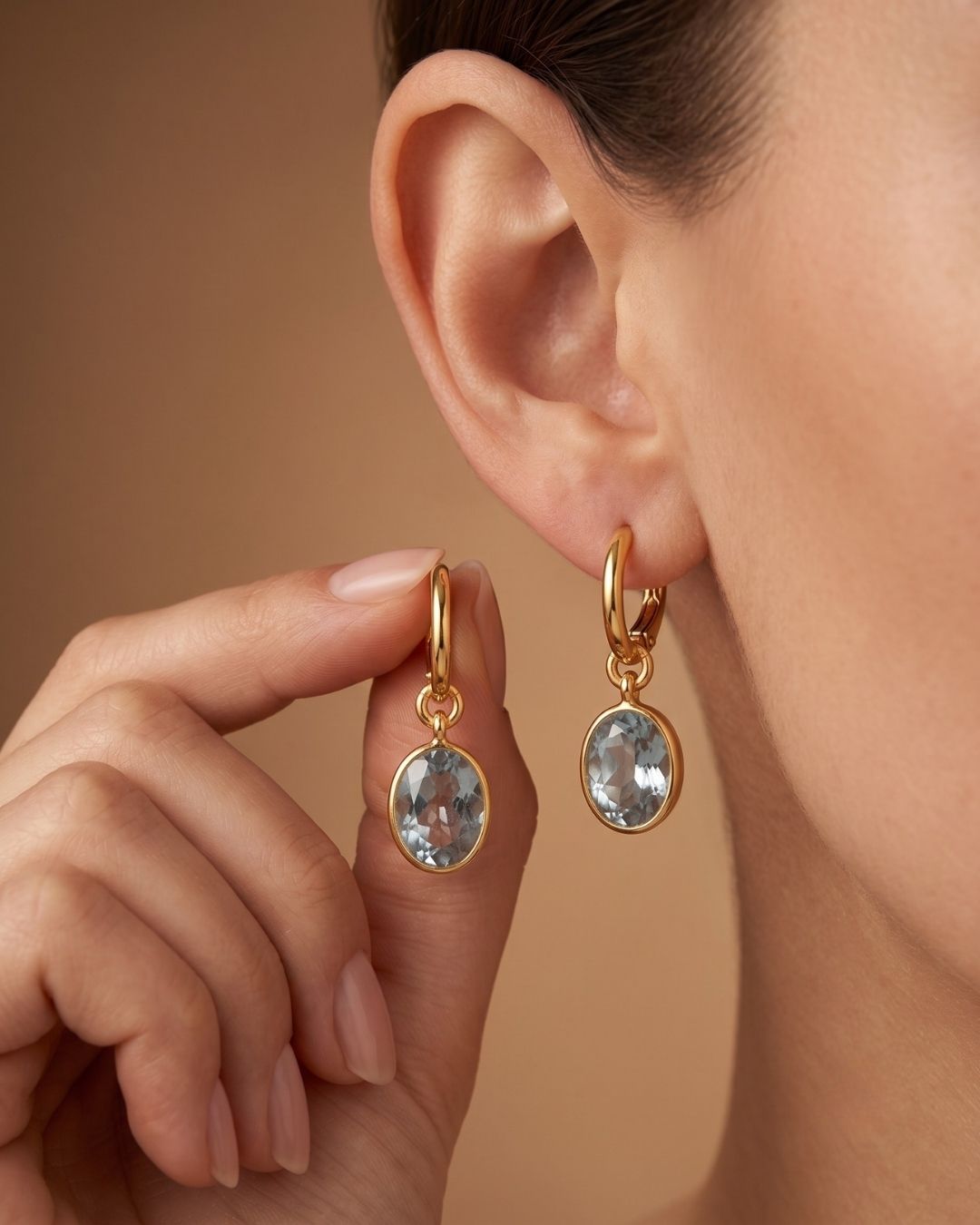 Clear Oval Stone Hoop Drop Earrings for Women