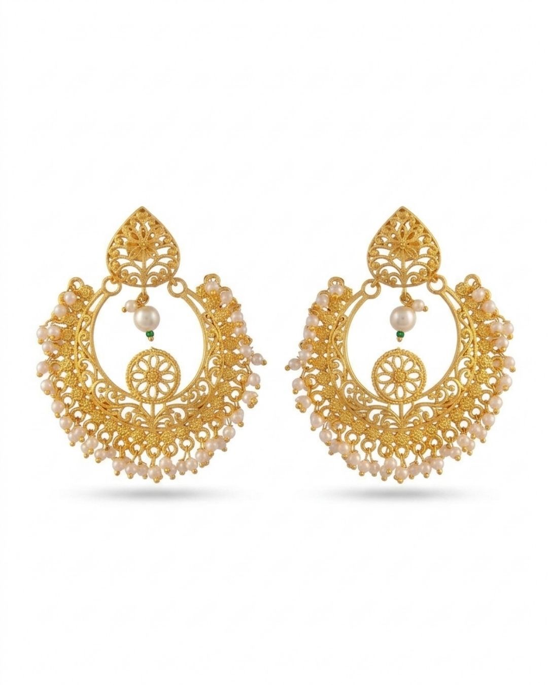 Elegant Chandbali Earrings with Pearl Beads